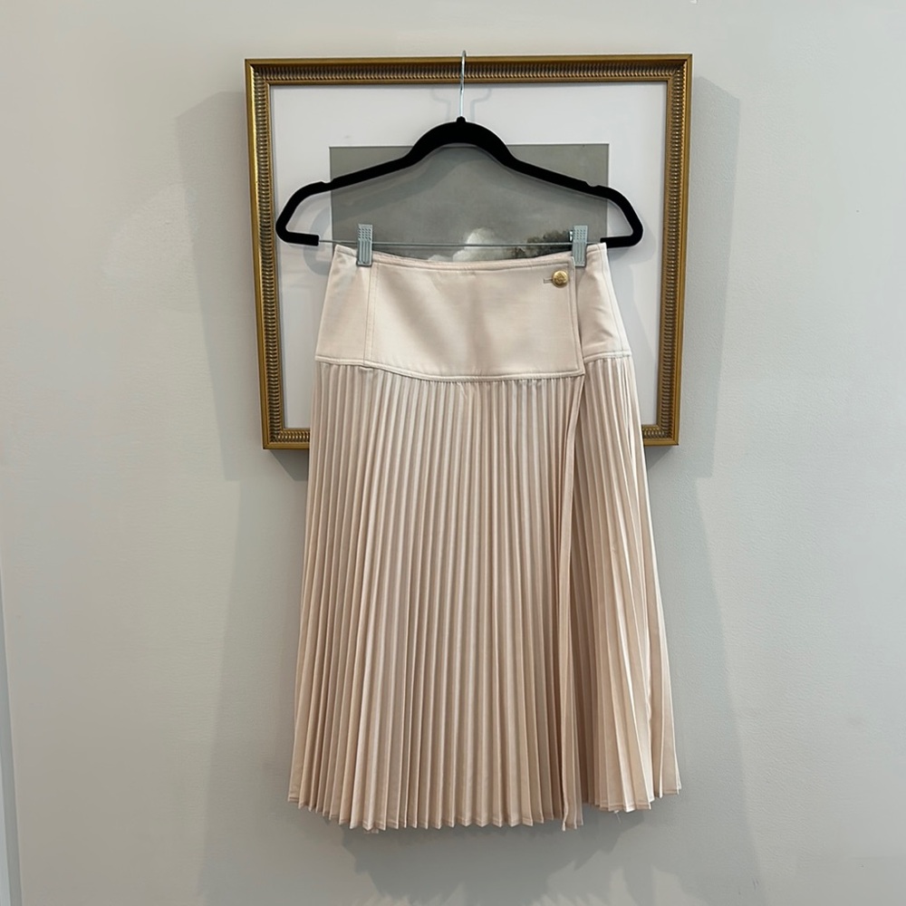 J. Crew Asymmetrical Pleated Skirt in Soft Cream
